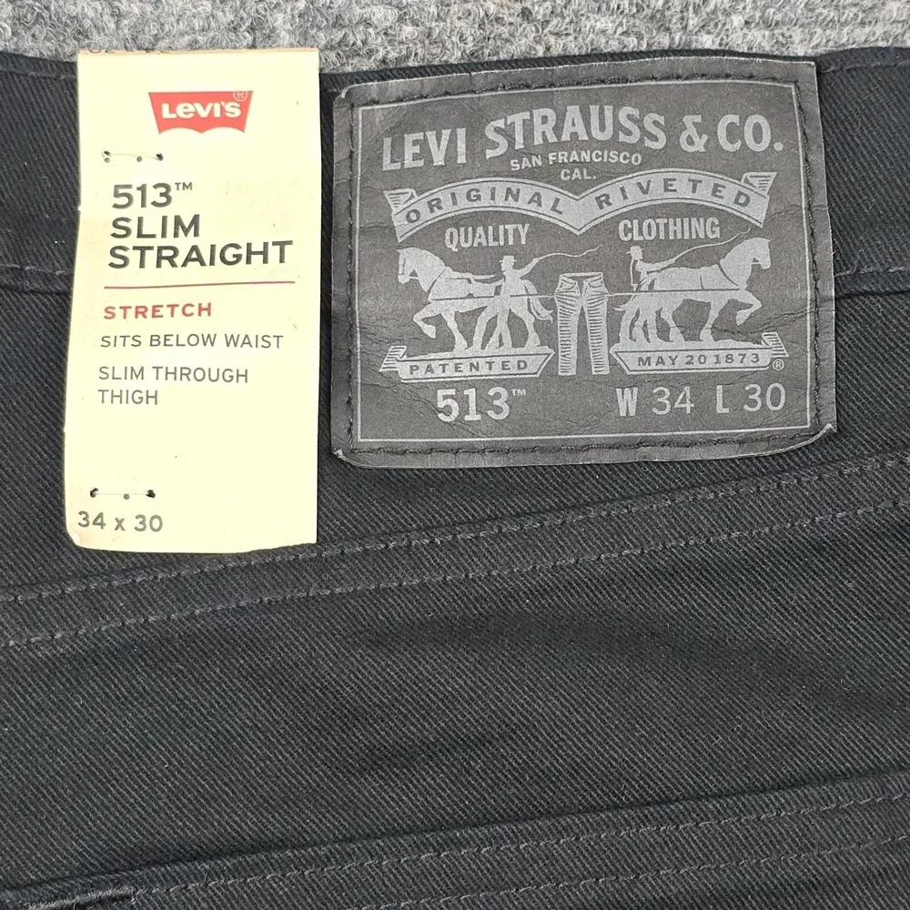 Levi's 513 Slim Straight Jeans Mens W34 L30 Jet Black Stretch Denim 34x30